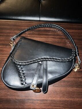 Classic Black Saddle Shoulder Bag with Braided Trim Perfect conceal/carry bag